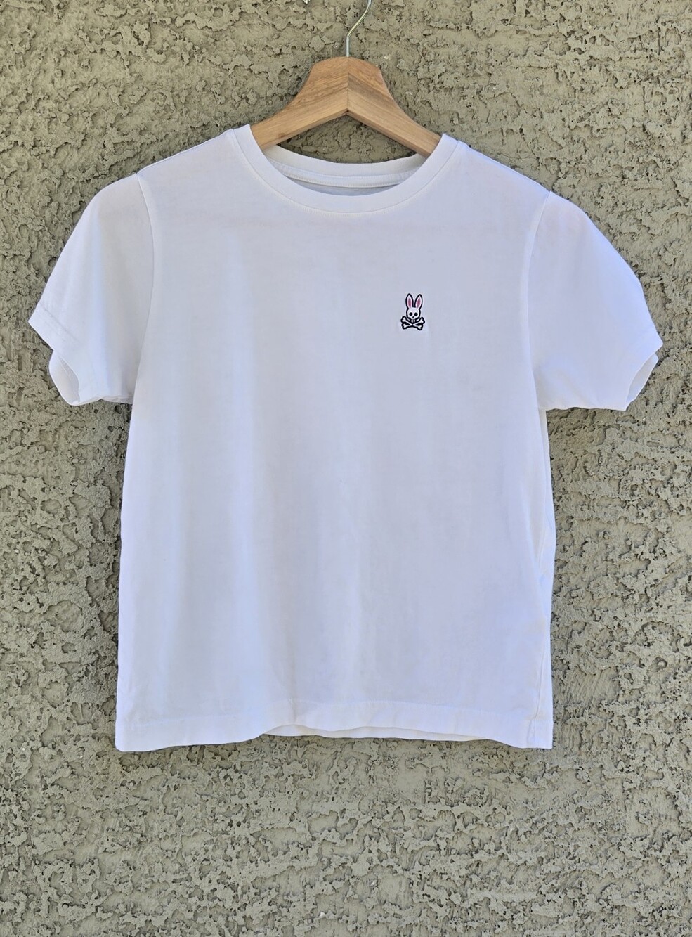 Psycho Bunny White Tee with Pink-Accent Bunny Skull Logo